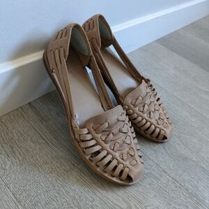 Nisolo Women's Huarache Woven Leather Flat Sandals, Almond, Size 8